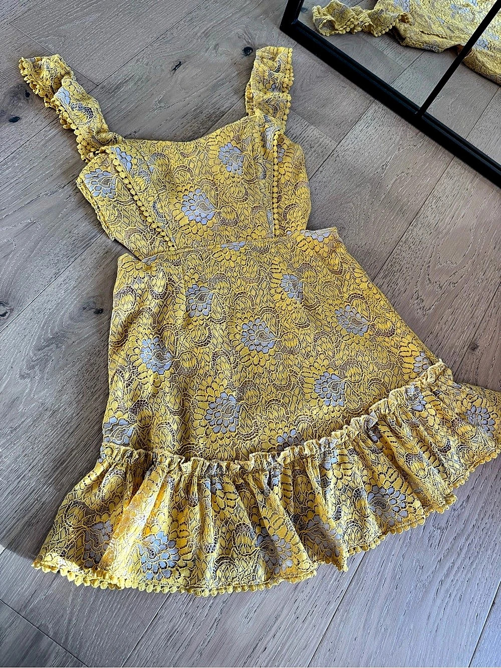 Saints + Secrets Mustard Yellow Lace Mini Dress- Medium